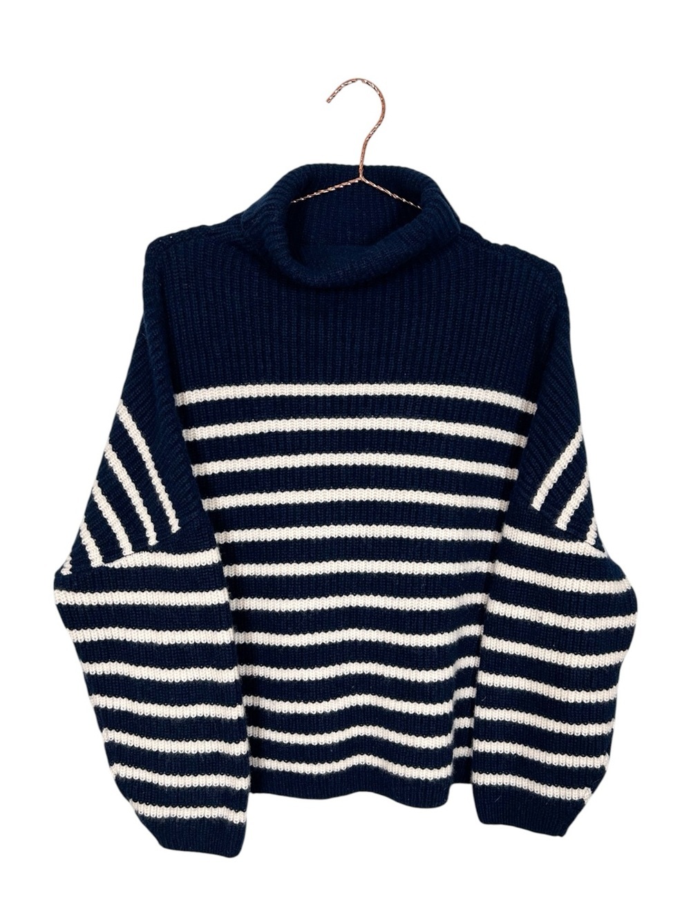J. Crew Cashmere Striped Navy Turtleneck Sweater - Picture 2 of 7
